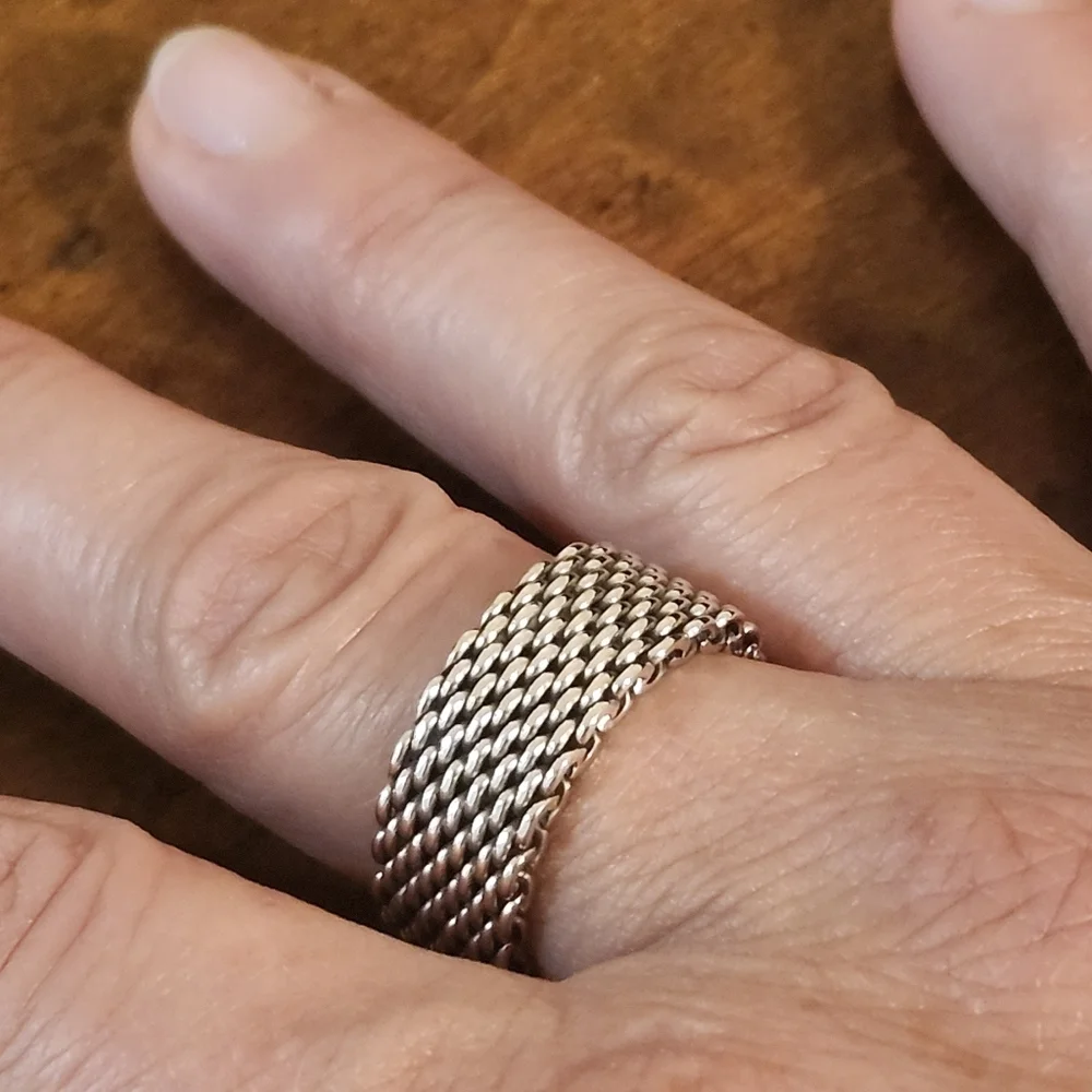 Tiffany Somerset Silver Mesh Ring Size 9 - Picture 3 of 10
